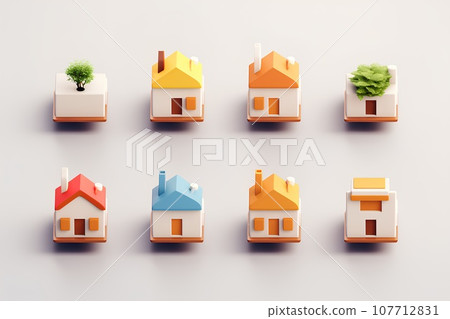Colorful housing icon set (3D) Fun cityscape and town planning. 107712831