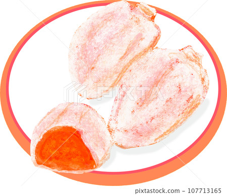 Illustration of dried persimmon with plate 107713165