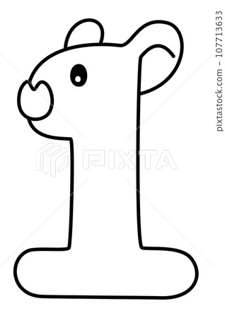 One - Number 1 Illustration EPS File in the form of a Cute Cartoon Animal for Teaching Counting, Drawing, Writing, Painting, and Coloring in the Classroom 107713633