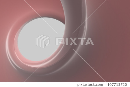 Abstract beautiful modern illustration of flowing swirl with holes in gradient metallic pink and gray color on a gray background. Modern header with light pink, pastel gray colors. Dynamic curved 107713720