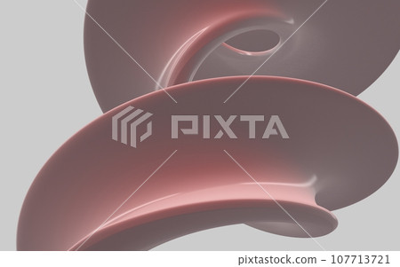 Abstract beautiful modern illustration of flowing swirl, twisted pipe with holes in gradient metallic pink and gray color on a gray background. Modern header with light pink, pastel gray colors 107713721