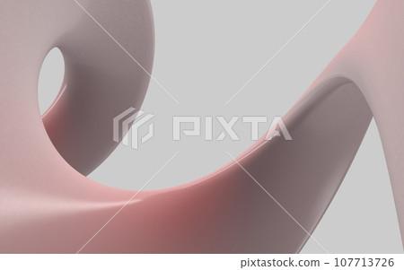 Abstract beautiful modern illustration of flowing swirl, twisted pipe with holes in gradient metallic pink and gray color on a gray background. Modern header with light pink, pastel gray colors 107713726