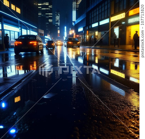 Night city in the rain with reflections on wet... - Stock Illustration ...