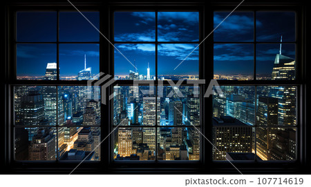 Night view of the city seen from the window of a high-rise building "AI-generated image" 107714619