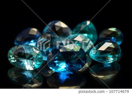 blue sapphire on black coal background. Neural network AI generated 107714679