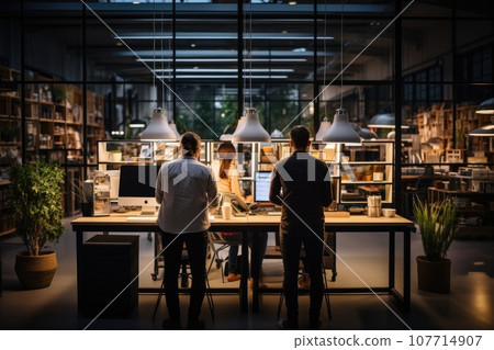 Diverse Group of employees in team collaboration or communication in conference at the workplace. Generative AI Diverse Group of employees in team collaboration or communication in conference at the workplace. Generative AI 107714907