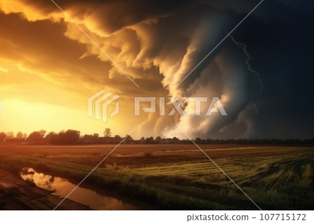 Tornado raging over a landscape. Tornado raging over a landscape. 107715172