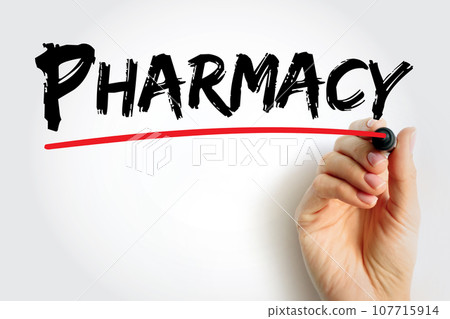 Pharmacy - clinical health science that links medical science with chemistry, text concept background Pharmacy - clinical health science that links medical science with chemistry, text concept background 107715914
