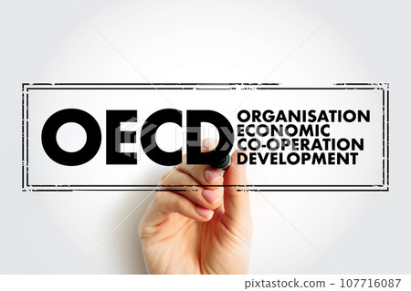 OECD Organisation for Economic Co-operation and Development - global policy forum that promotes policies to improve the economic and social well-being of people, acronym text concept stamp OECD Organisation for Economic Co-operation and Development - global policy forum that promotes policies to improve the economic and social well-being of people, acronym text concept stamp 107716087