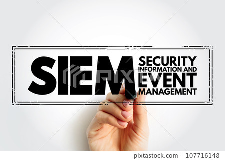 SIEM - Security Information and Event Management supports threat detection, compliance and security incident management through the collection and analysis of security events, stamp acronym text 107716148