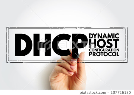 DHCP - Dynamic Host Configuration Protocol is a network management protocol used on Internet Protocol networks for automatically assigning IP addresses, stamp acronym text concept background DHCP - Dynamic Host Configuration Protocol is a network management protocol used on Internet Protocol networks for automatically assigning IP addresses, stamp acronym text concept background 107716180