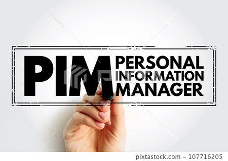 PIM Personal Information Manager - type of application software that functions as a personal organizer, acronym text concept stamp PIM Personal Information Manager - type of application software that functions as a personal organizer, acronym text concept stamp 107716205