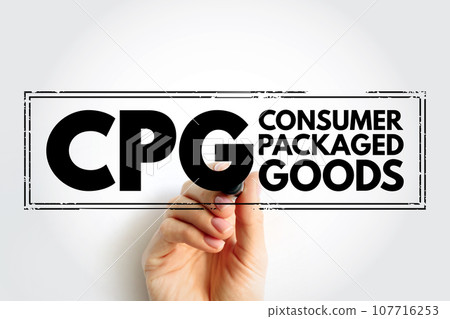 CPG Consumer Packaged Goods - merchandise that customers use up and replace on a frequent basis, acronym text concept stamp 107716253