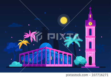 Night architecture of Israel - modern colored vector illustration 107716271