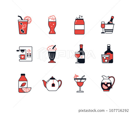 Alcoholic and soft drinks - line design style icons set 107716292