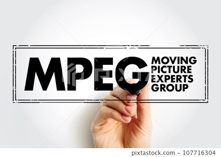 MPEG - Moving Picture Experts Group acronym text stamp, technology concept background 107716304