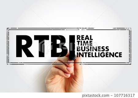 RTBI Real Time Business Intelligence - process of delivering business intelligence or information about business operations as they occur, acronym text concept stamp 107716317