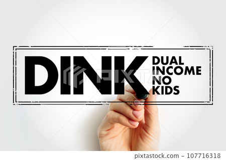 DINK Dual Income No Kids - describes a couple without children living together while both partners are receiving an income, acronym text concept stamp 107716318