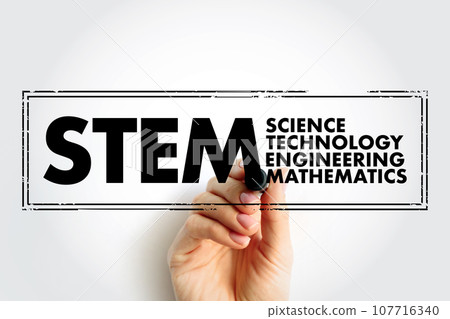 STEM Science, Technology, Engineering, Mathematics - broad term used to group together these academic discipline, acronym text concept stamp 107716340