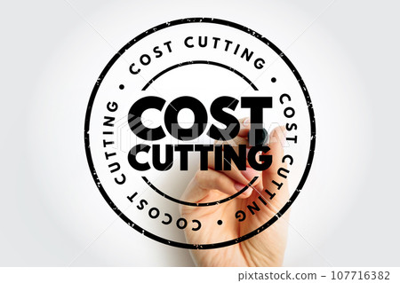 Cost Cutting - process used by companies to reduce their costs and increase their profits, text concept stamp 107716382