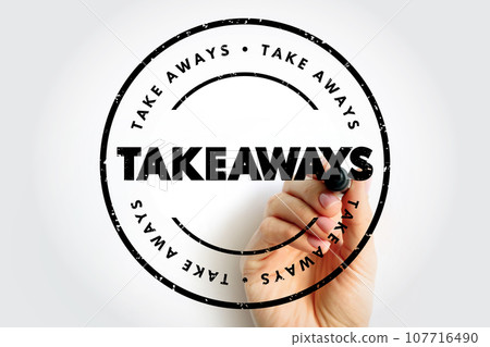 Takeaways text stamp, concept background 107716490