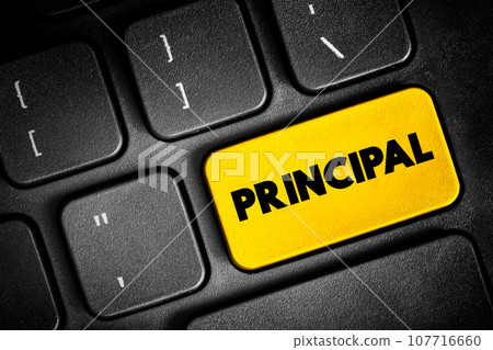 Principal - the most important or senior person in an organization or group, text button on keyboard, concept background 107716660