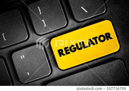 Regulator - device that controls or limits something or person that sets standards of practice, text button on keyboard, concept background Regulator - device that controls or limits something or person that sets standards of practice, text button on keyboard, concept background 107716709