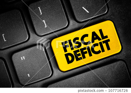 Fiscal Deficit is a shortfall in a government's income compared with its spending, text button on keyboard, concept background 107716726