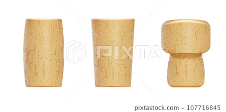 Set of cork wood or plastic wine stoppers with light texture isolated on white background Set of cork wood or plastic wine stoppers with light texture isolated on white background 107716845