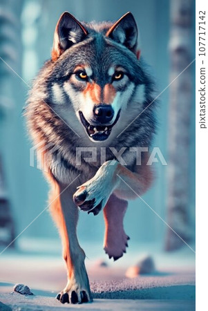 A wolf walking gracefully in the forest 107717142
