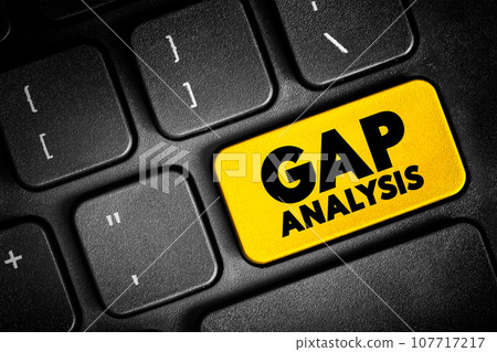 Gap Analysis - involves the comparison of actual performance with potential or desired performance, text concept button on keyboard 107717217