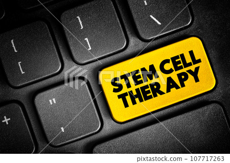 Stem cell therapy - use of stem cells to treat or prevent a disease or condition, text concept button on keyboard 107717263
