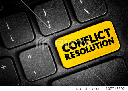 Conflict resolution - way for two or more parties to find a peaceful solution to a disagreement among them, text concept button on keyboard 107717292