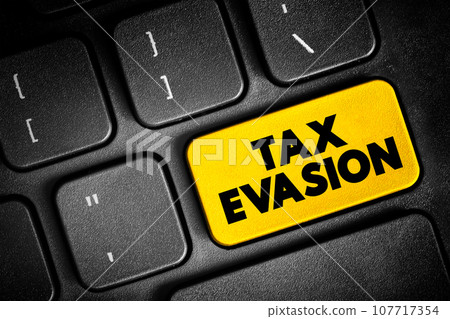 Tax Evasion is an illegal attempt to defeat the imposition of taxes by individuals, corporations, text button on keyboard, concept background 107717354