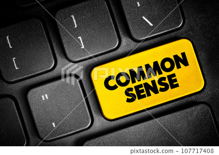 Common Sense - practical judgment concerning everyday matters, text button on keyboard, concept background Common Sense - practical judgment concerning everyday matters, text button on keyboard, concept background 107717408