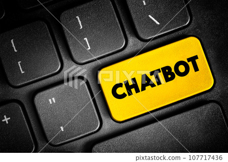 Chatbot - software application used to conduct an on-line chat conversation via text and simulates human-like conversations, text concept button on keyboard Chatbot - software application used to conduct an on-line chat conversation via text and simulates human-like conversations, text concept button on keyboard 107717436