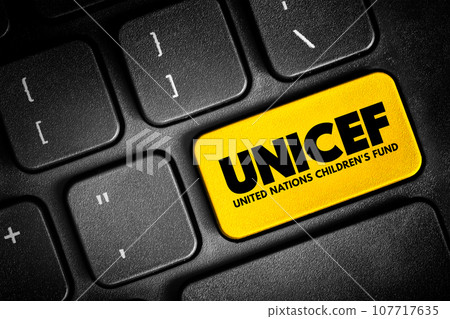 UNICEF is an agency responsible for providing humanitarian and developmental aid to children worldwide, text concept button on keyboard 107717635
