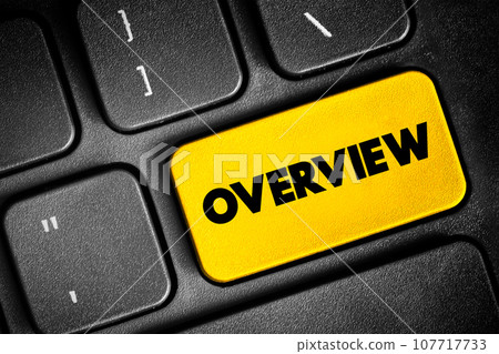 Overview text button on keyboard, concept background 107717733
