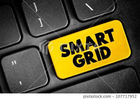 Smart grid - electrical grid which includes a variety of operation and energy measures, text button on keyboard Smart grid - electrical grid which includes a variety of operation and energy measures, text button on keyboard 107717952