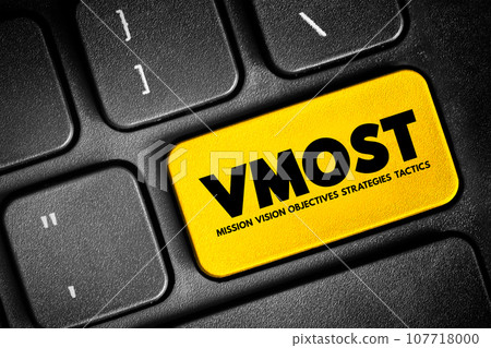 VMOST Analysis - tool that allows a business to evaluate its core strategies in terms of whether the supporting activities of that strategy are being carried out, concept button on keyboard 107718000