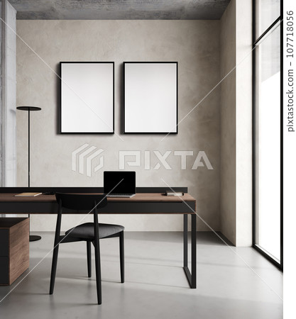 Two poster frames mockup in minimalist office interior, workplace, 3d rendering 107718056