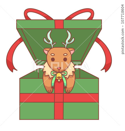 禮品盒中馴鹿的插圖 禮品盒中馴鹿的插圖 107718604