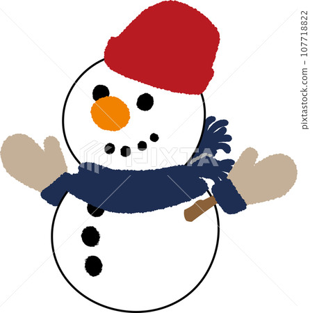 Stylish and cute Christmas and New Year winter event vector illustration with smiling snowman lines red and navy blue 107718822
