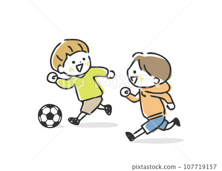 child playing soccer ball 107719157