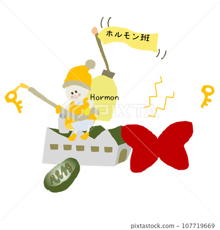 Cute illustration of thyroid gland and thyroid hormone mitochondria Cute illustration of thyroid gland and thyroid hormone mitochondria 107719669