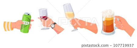 Male and female hands holding different alcohol drink glass 107719937