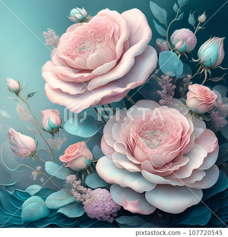 Flower realistic blue pink colour abstract pattern. Floral colour Flower realistic blue pink colour abstract pattern. Floral colour 107720545
