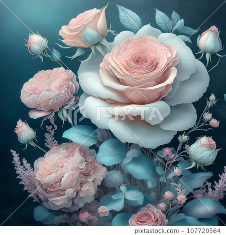 Flower realistic blue pink colour abstract pattern. Floral colour 107720564