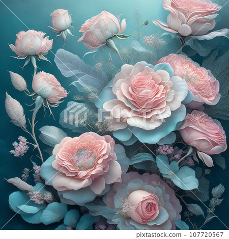 Flower realistic blue pink colour abstract pattern. Floral colour Flower realistic blue pink colour abstract pattern. Floral colour 107720567