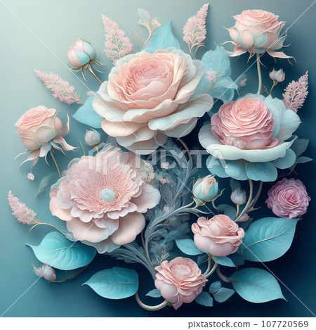 Flower realistic blue pink colour abstract pattern. Floral colour Flower realistic blue pink colour abstract pattern. Floral colour 107720569